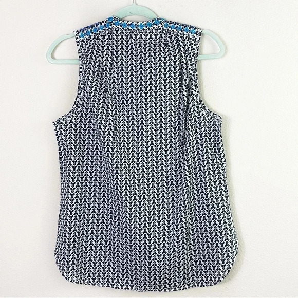 J. Crew Embroidered Tassel Sleeveless 100% cotton Tank Top dark navy blue size 6 - Picture 6 of 8